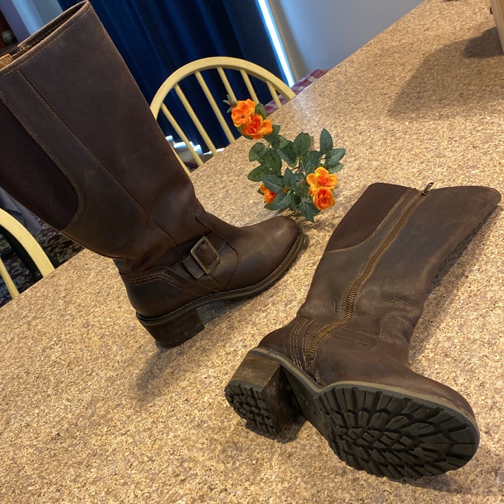 L.L. Bean Tall WIDE Heeled Boots Leather 7W(D) IMPERFECTIONS/FLAWS Brown